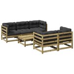 vidaXL Salon de jardin 6 Pièces avec coussins bois de pin imprégné