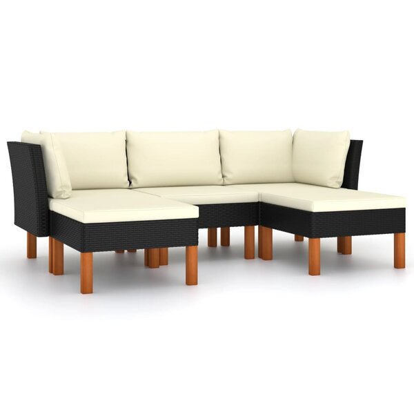 vidaXL Salon de jardin 5 Pièces avec coussins Résine tressée Noir