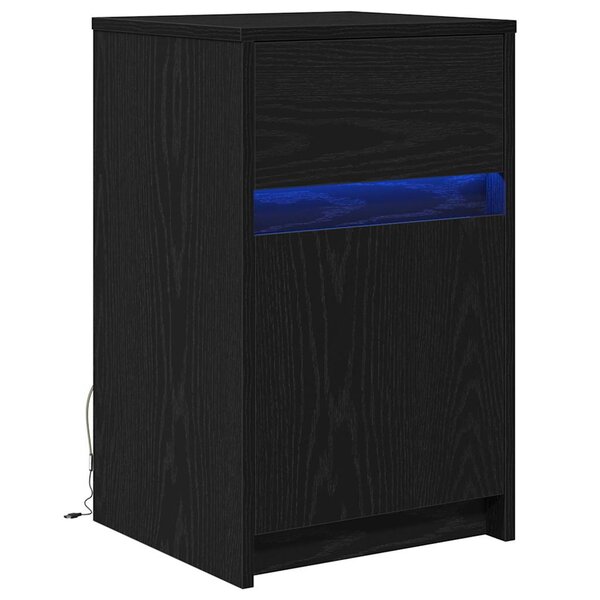vidaXL Armoire de chevet LED avec tiroir Chêne noir 38 x 34 x 61 cm
