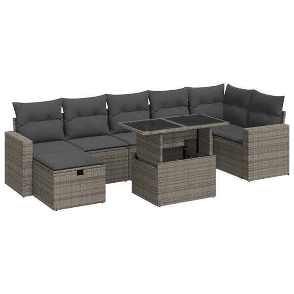 vidaXL Salon de jardin 8 Pièces avec coussins gris résine tressée