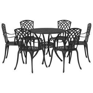 Ensemble de salle à manger de jardin de 7 pièces en aluminium coulé noir