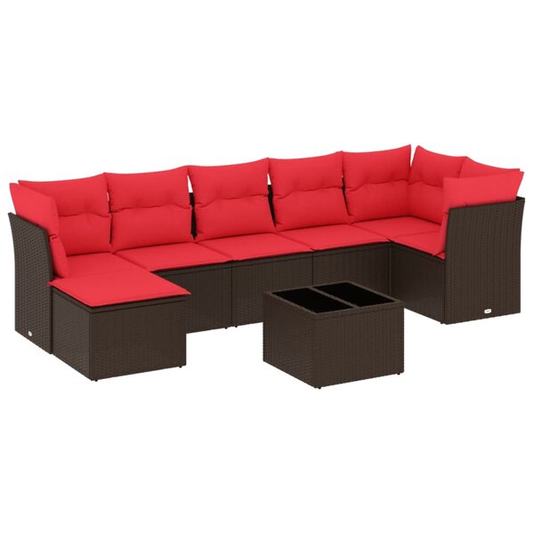 vidaXL Salon de jardin 8 Pièces avec coussins marron résine tressée