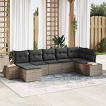 vidaXL Ensemble de canapé de jardin avec coussin 7 Pièces Gris Poly rotin