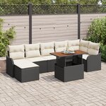 Ensemble de Sofa de Jardin 8 Pièces avec Coussins Rattan Noir Acacia