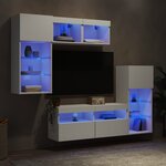vidaXL Unités murales TV avec LED 5 Pièces blanc bois d'ingénierie