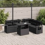 vidaXL Salon de jardin 7 Pièces avec coussins noir résine tressée