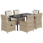 vidaXL Ensemble à manger de jardin et coussins 7 Pièces beige poly rotin