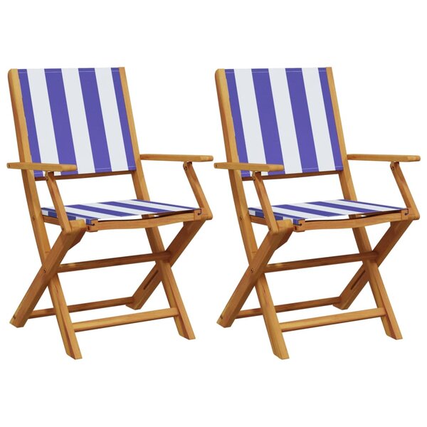 vidaXL Chaises de jardin lot de 2 bleu/blanc bois acacia massif tissu