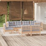 vidaXL Salon de jardin 9 Pièces avec coussins gris bois de pin massif