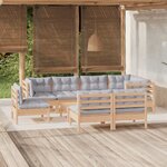 vidaXL Salon de jardin 9 Pièces avec coussins gris Bois de pin massif