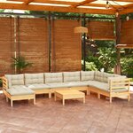 vidaXL Salon de jardin 9 Pièces avec coussins crème bois de pin massif