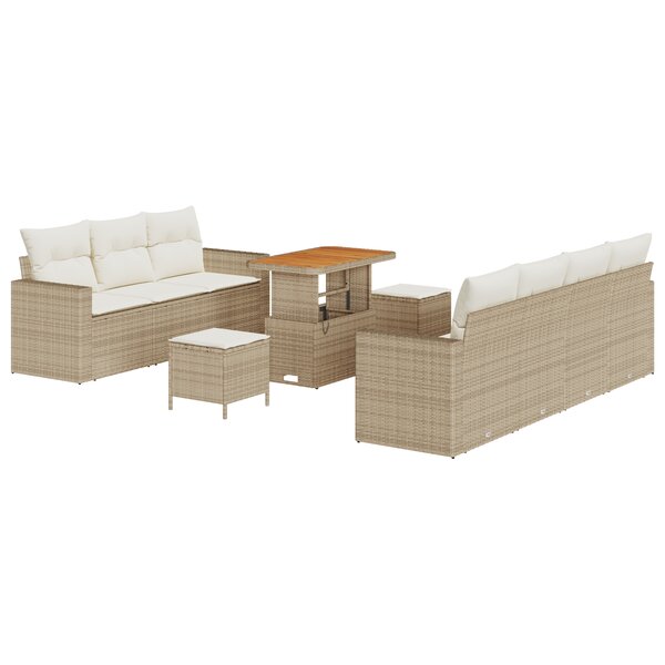 vidaXL Canapés de jardin de 10 pièces avec coussins en poly rotin beige et acacia.