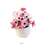 Composition fleurs artificielles pour colombarium pot blanc béton pensées h 27 cm d 23 cm rose - couleur: rose fushia