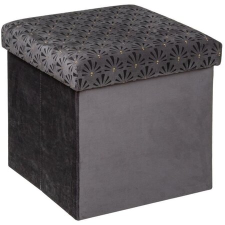 LIAM Pouf pliant - Velours - 38 x 38 cm - Gris galet