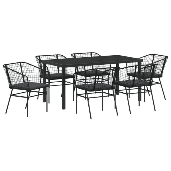 vidaXL Ensemble de salle à manger de jardin 7 pièces avec coussins en poly rotin noir