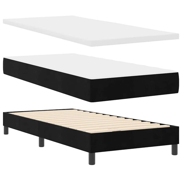 vidaXL Lit à ressorts avec matelas Noir 200 x 90 cm Polyester