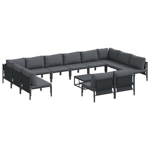 vidaXL Ensemble de canapé de jardin avec coussin 13 Pièces Noir Acier