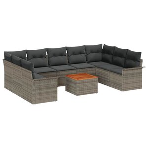 vidaXL Ensemble de canapé de jardin 10 Pièces Gris polyrotin