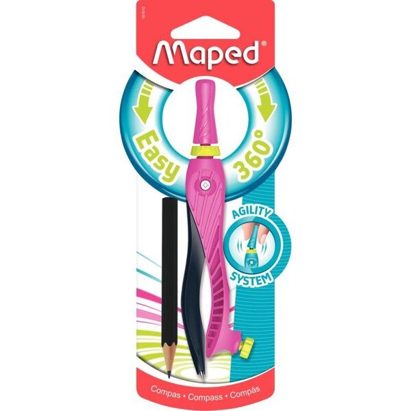 MAPED Compas bague KIDZ 360 sous blister, hauteur 8cm, chape tourne à 360 trace des cercles facilement.
