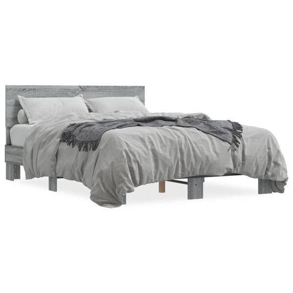vidaXL Cadre de lit sans matelas sonoma gris 135x190 cm