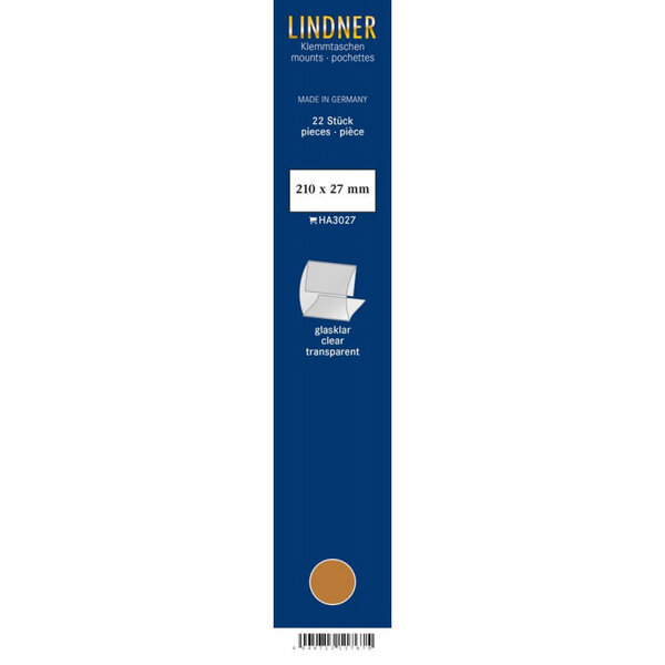 Bandes Klemmfix double soudure 210 x 27 mm pour timbres-poste. Fond - Transparent