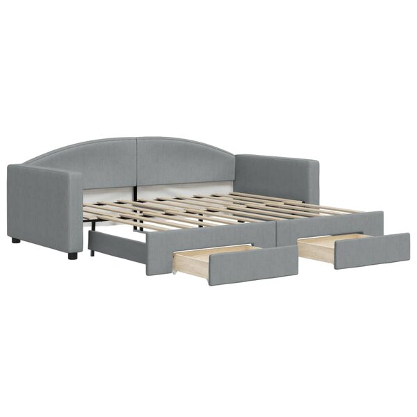 vidaXL Lit de jour avec gigogne et tiroirs gris clair 90x190 cm tissu