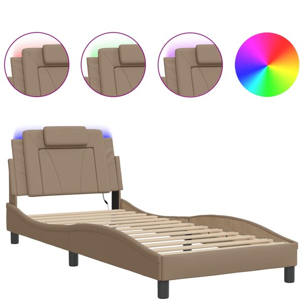 vidaXL Cadre de lit avec lumières LED cappuccino 90x200 cm similicuir