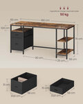 Bureau d’ordinateur table avec rangement 3 étagères 2 tiroirs 60 x 140 x 76 cm pour bureau salon style industriel marron rustique et noir 12_0004571