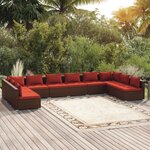 vidaXL Salon de jardin 10 Pièces avec coussins Résine tressée Marron
