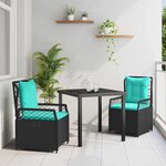 vidaXL Ensemble de salle à manger pour jardin 3 Pièces Noir polyrotin