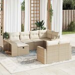 vidaXL Salon de jardin avec coussins 10 Pièces beige résine tressée