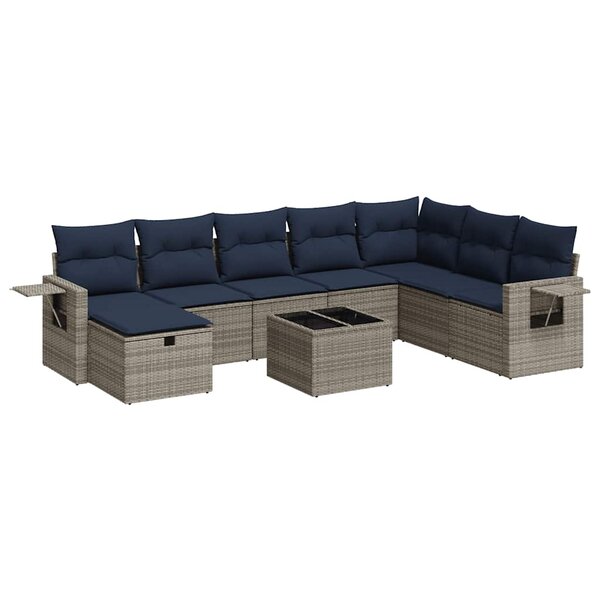 vidaXL Salon de jardin 9 Pièces avec coussins gris résine tressée