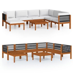 vidaXL Salon de jardin 8 pièces avec coussins  bois d'acacia crème et corde