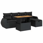vidaXL Salon de jardin 6 Pièces avec coussins noir résine tressée acacia