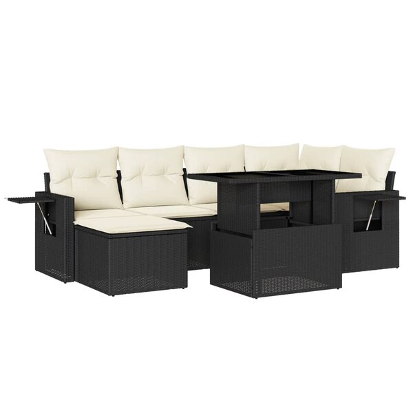 vidaXL Salon de jardin 7 Pièces avec coussins noir résine tressée