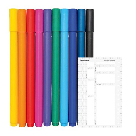 10 stylos gel fin 0 4 mm + Pochoir rectangles