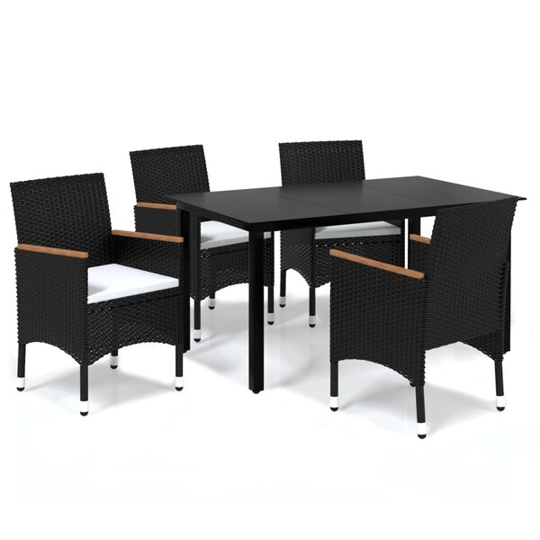vidaXL Ensemble à dîner de jardin avec coussins 5 Pièces poly rotin noir