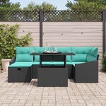 vidaXL Ensemble de canapé de jardin avec coussin 7 Pièces Noir Poly rotin
