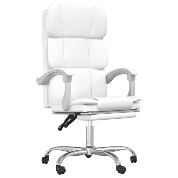 Chaise fauteuil siège pivotante de inclinable de bureau informatique étude similicuir blanc 02_0024232