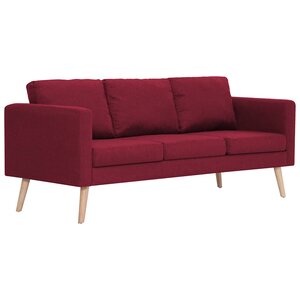 vidaXL Canapé à 3 places Tissu Rouge bordeaux