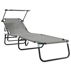 vidaXL Chaise longue pliante avec coussin Gris 56 x 190 x 81cm tissu