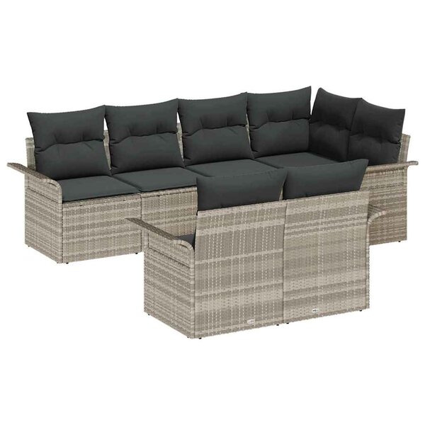 vidaXL Ensemble de canapé de jardin 7 Pièces Gris clair Poly rotin