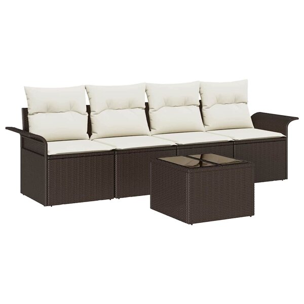vidaXL Ensemble canapé de jardin 5 pièces avec coussins en polyrotin marron