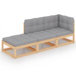 Salon de jardin meuble d'extérieur ensemble de mobilier 3 pièces avec coussins bois de pin massif 02_0015934