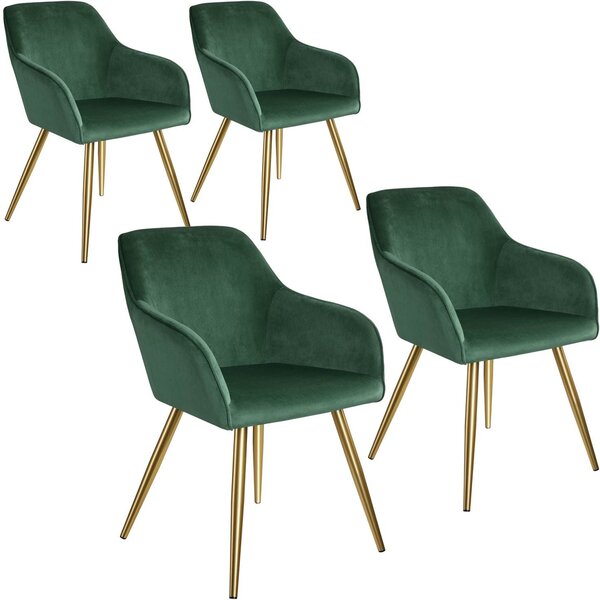 Lot de 4 chaises pieds doré siège de salon cuisine salle à manger design élégant velours vert 08_0000111