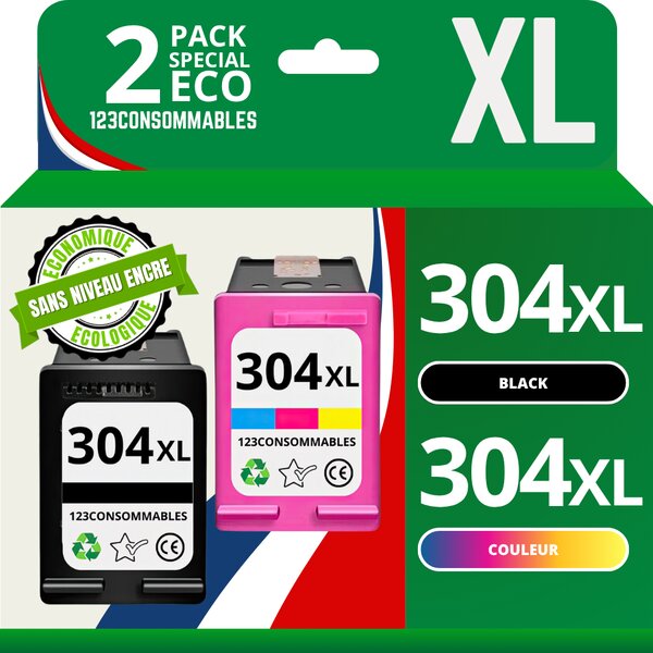 Pack 2 cartouches compatible avec HP 304 XL - Sans niveau - 123CONSOMMABLES