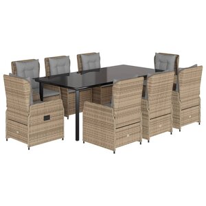 vidaXL Ensemble à manger de jardin et coussins 9 Pièces beige Poly rotin