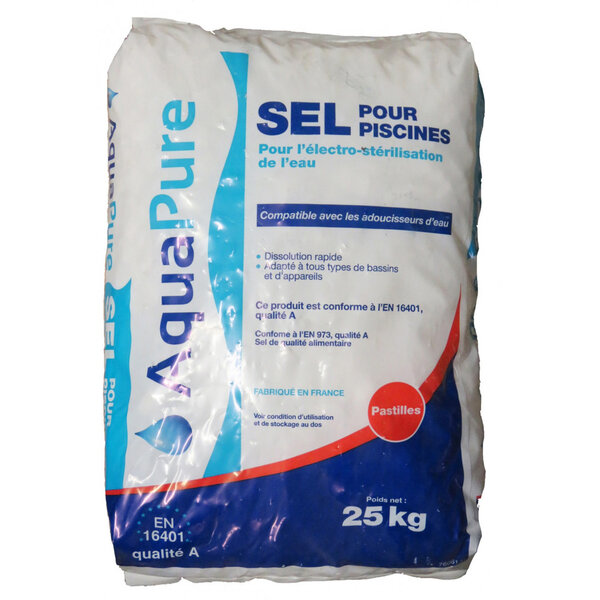 Sel pastilles en sac de 25 kg, sel piscine aquapure