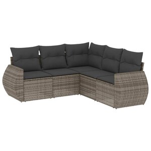 vidaXL Salon de jardin 5 Pièces avec coussins gris résine tressée