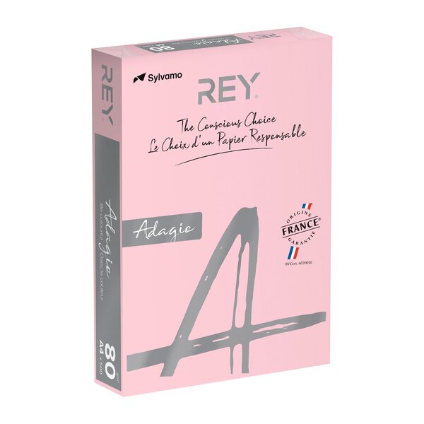Ramette papier couleur rey adagio couleurs pastel a4 80 gr - 500 feuilles - rose